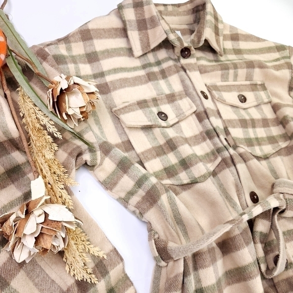 Oat New York Belted Sweater Coat Sz Medium Beige Green Tan M - Picture 5 of 12